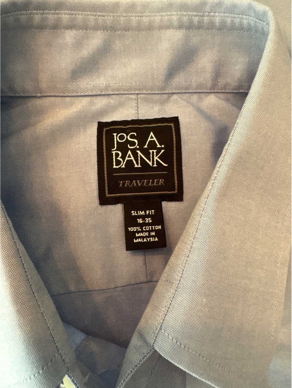 Jos A Banks Traveller Shirt Blue Slim Fit 16x36
